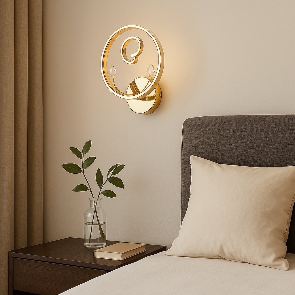 Homes Elite Modern Gold Spiral Ring Wall Light with Crystal Accents Warm White LED Fixture