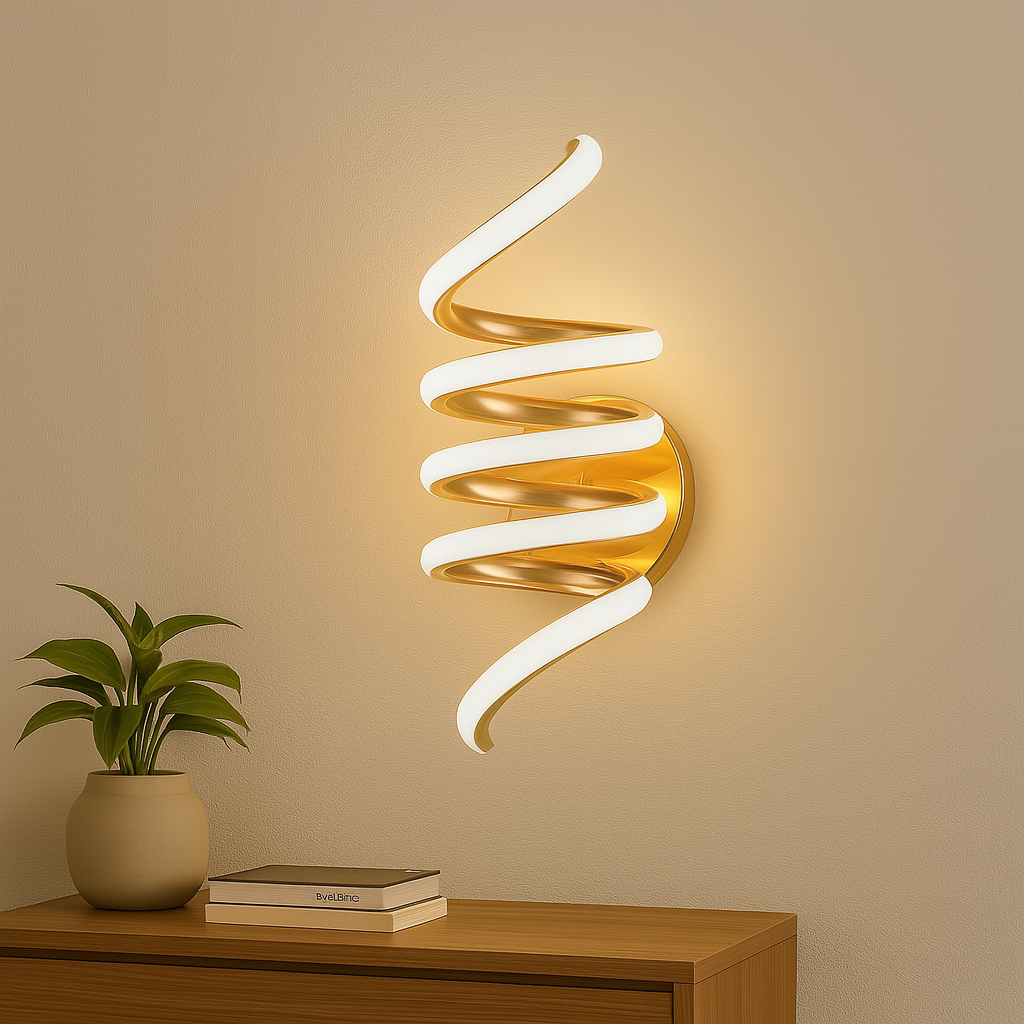 Homes Elite Modern Spiral LED Wall Sconce Light Warm Gold Finish | Decorative Indoor Accent Fixture