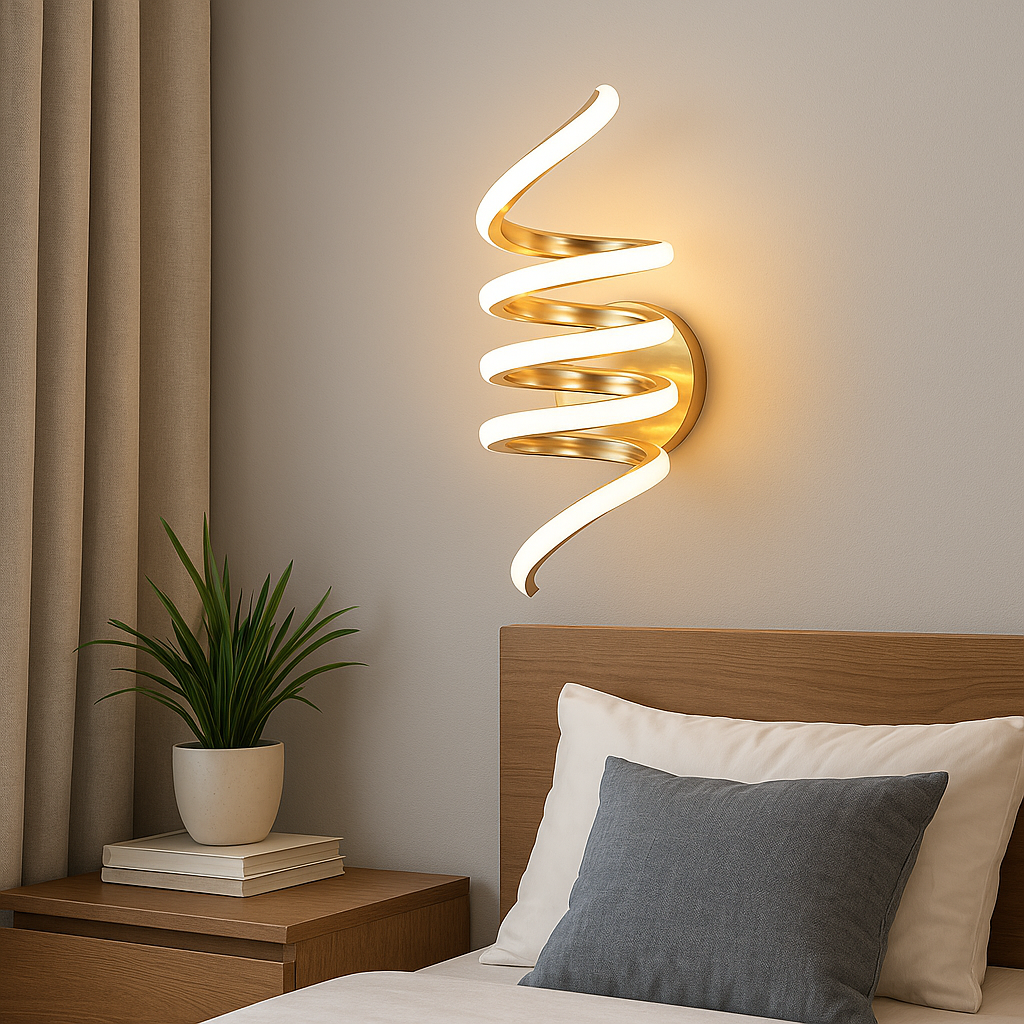 Homes Elite Modern Spiral LED Wall Sconce Light Warm Gold Finish | Decorative Indoor Accent Fixture