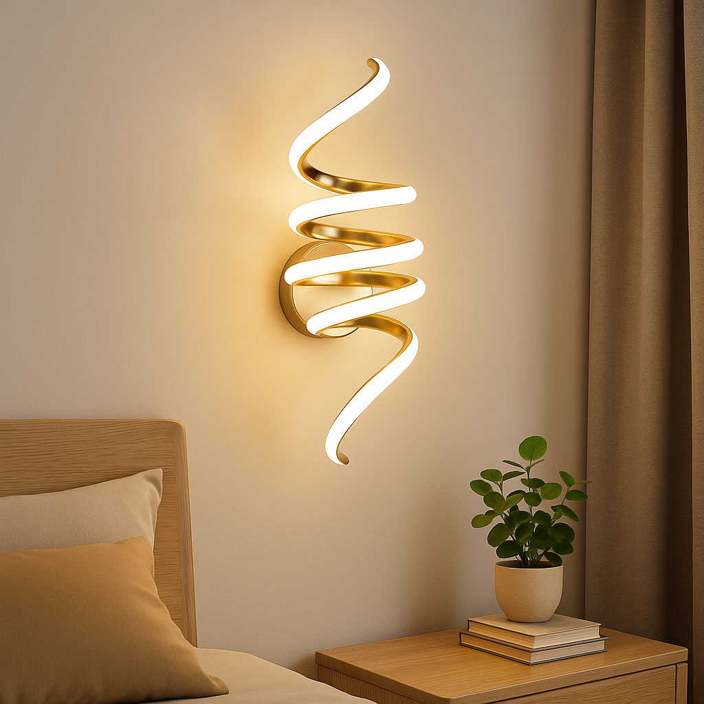 Homes Elite Modern Spiral LED Wall Sconce Light Warm Gold Finish | Decorative Indoor Accent Fixture