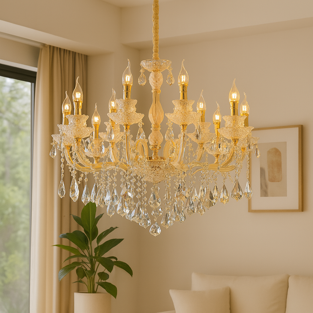 Homes Elite Luxury 13 Light Crystal Chandelier Classic Gold Frame with Teardrop Pendants