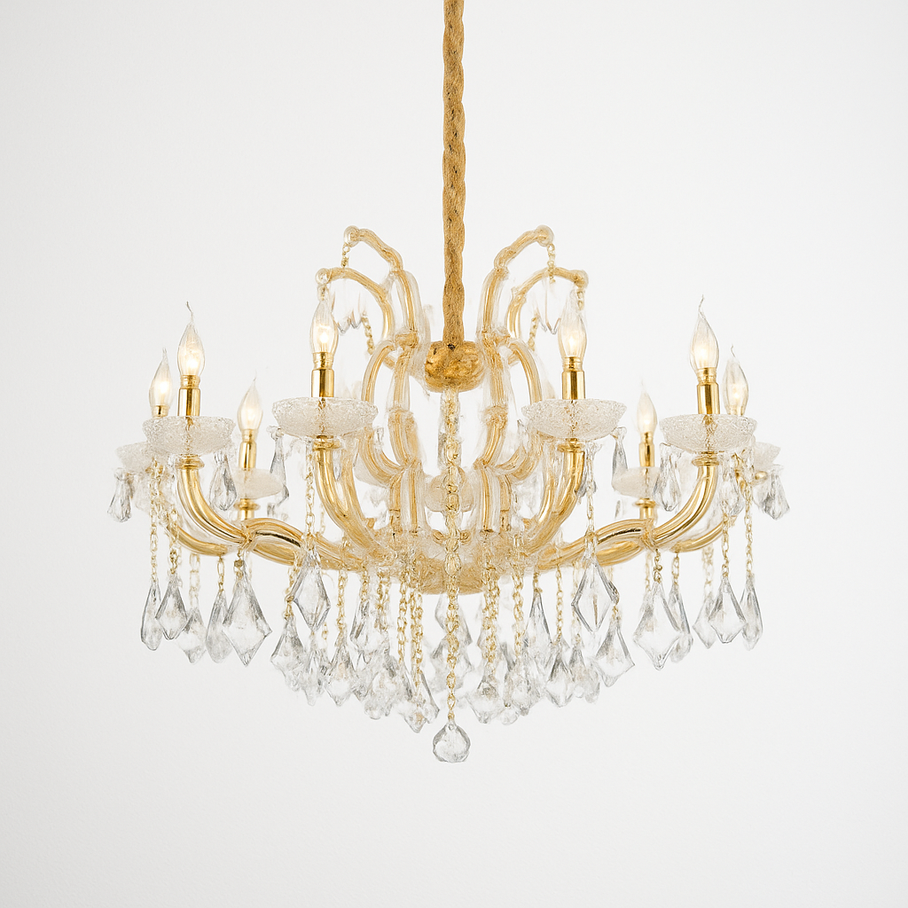 Homes Elite Luxury 13 Light Crystal Chandelier Classic Gold Frame with Teardrop Pendants