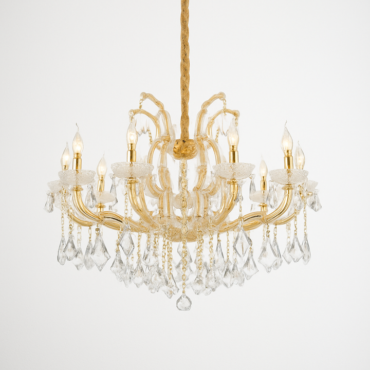 Homes Elite Luxury 13 Light Crystal Chandelier Classic Gold Frame with Teardrop Pendants