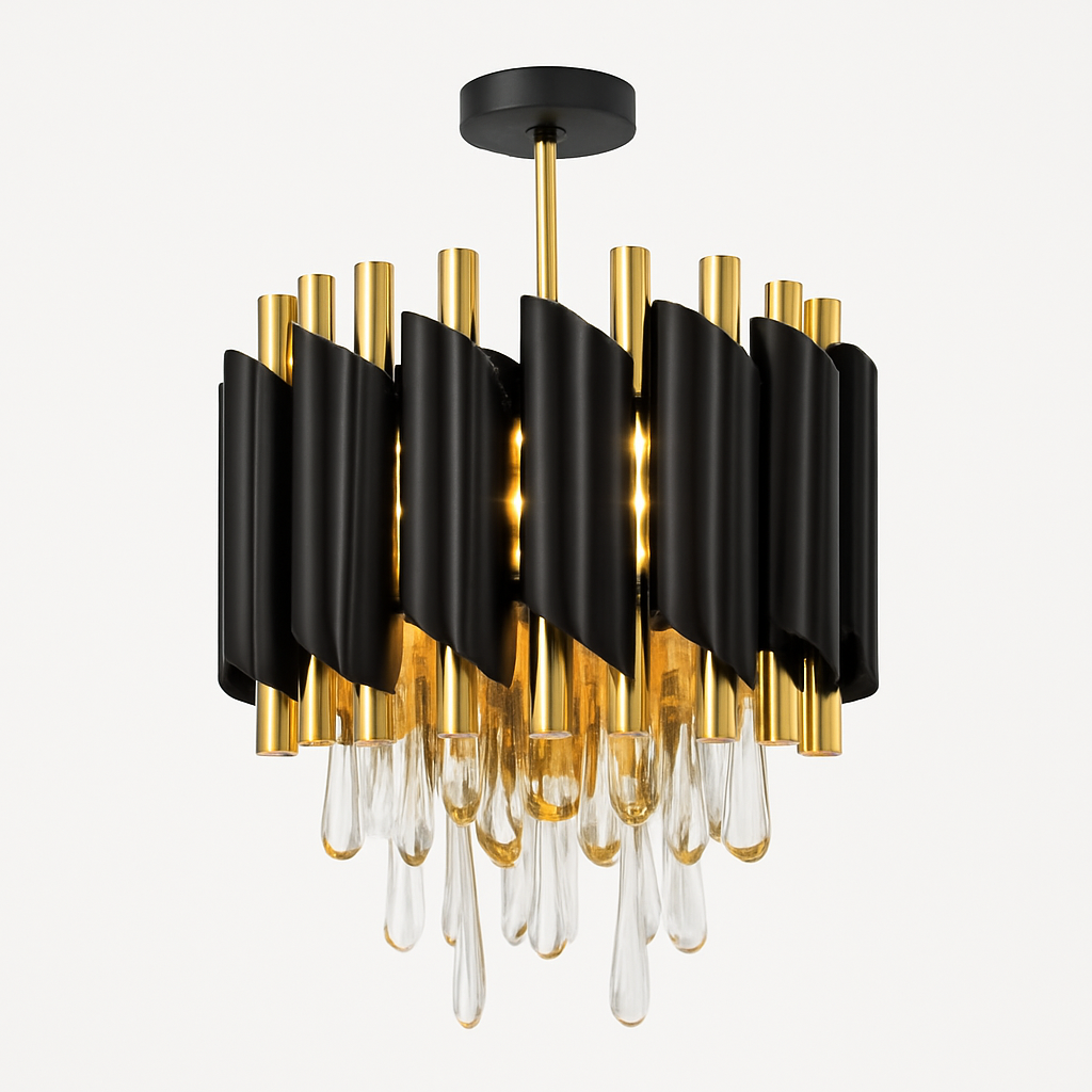 Homes Elite Modern Luxe Black & Gold Wall Light with Hanging Crystals Double Arm Design