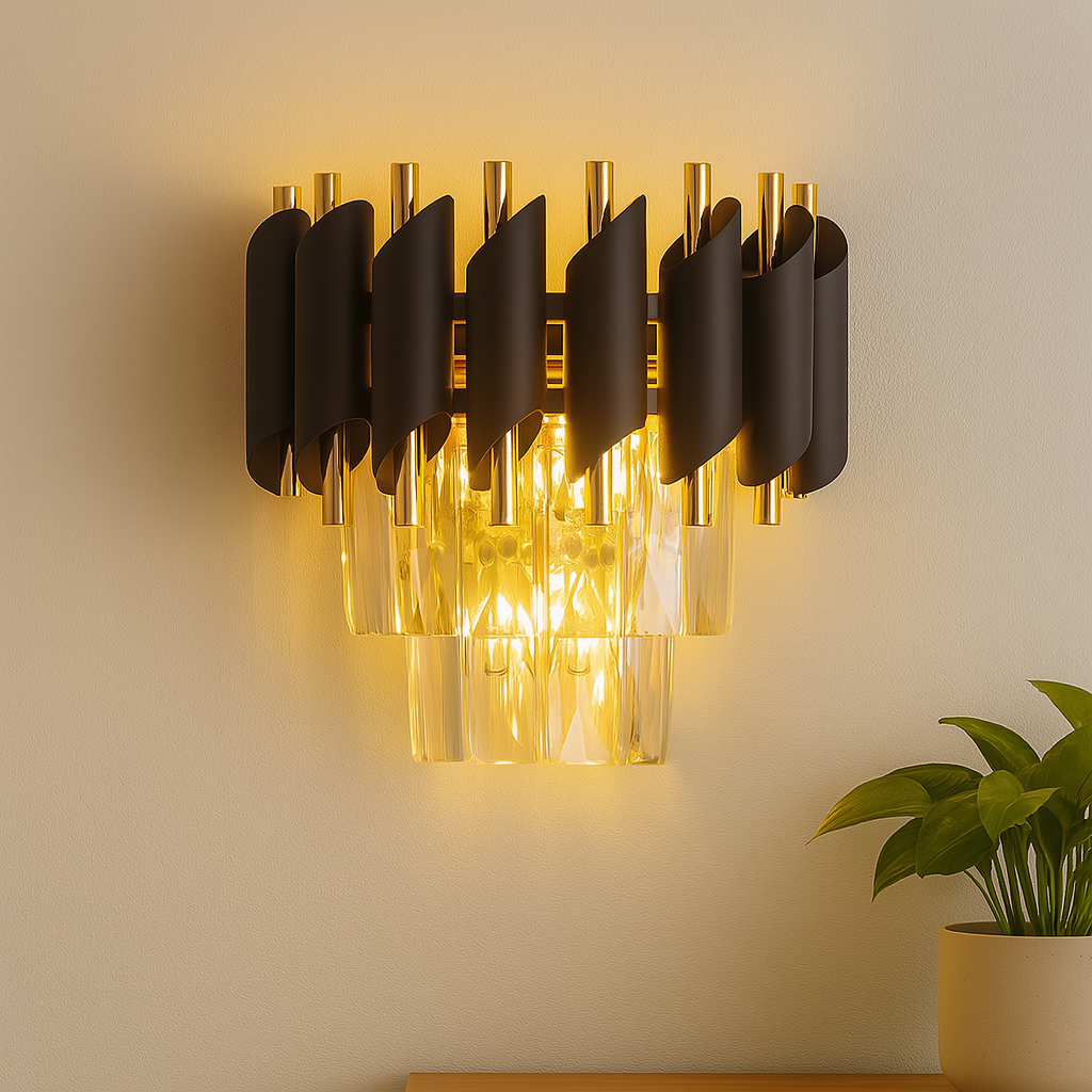 Homes Elite Luxury Black & Gold Wall Sconce – Modern Crystal Glass Accent Light Fixture Chandelier