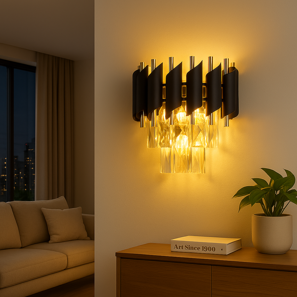 Homes Elite Luxury Black & Gold Wall Sconce – Modern Crystal Glass Accent Light Fixture Chandelier