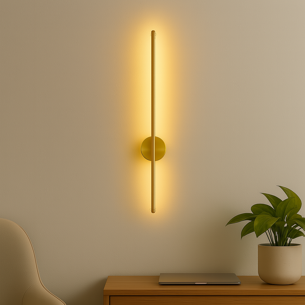 Homes Elite Modern Gold LED Wall Sconce – Vertical Tube Light for Living Room, Bedroom & Hallway
