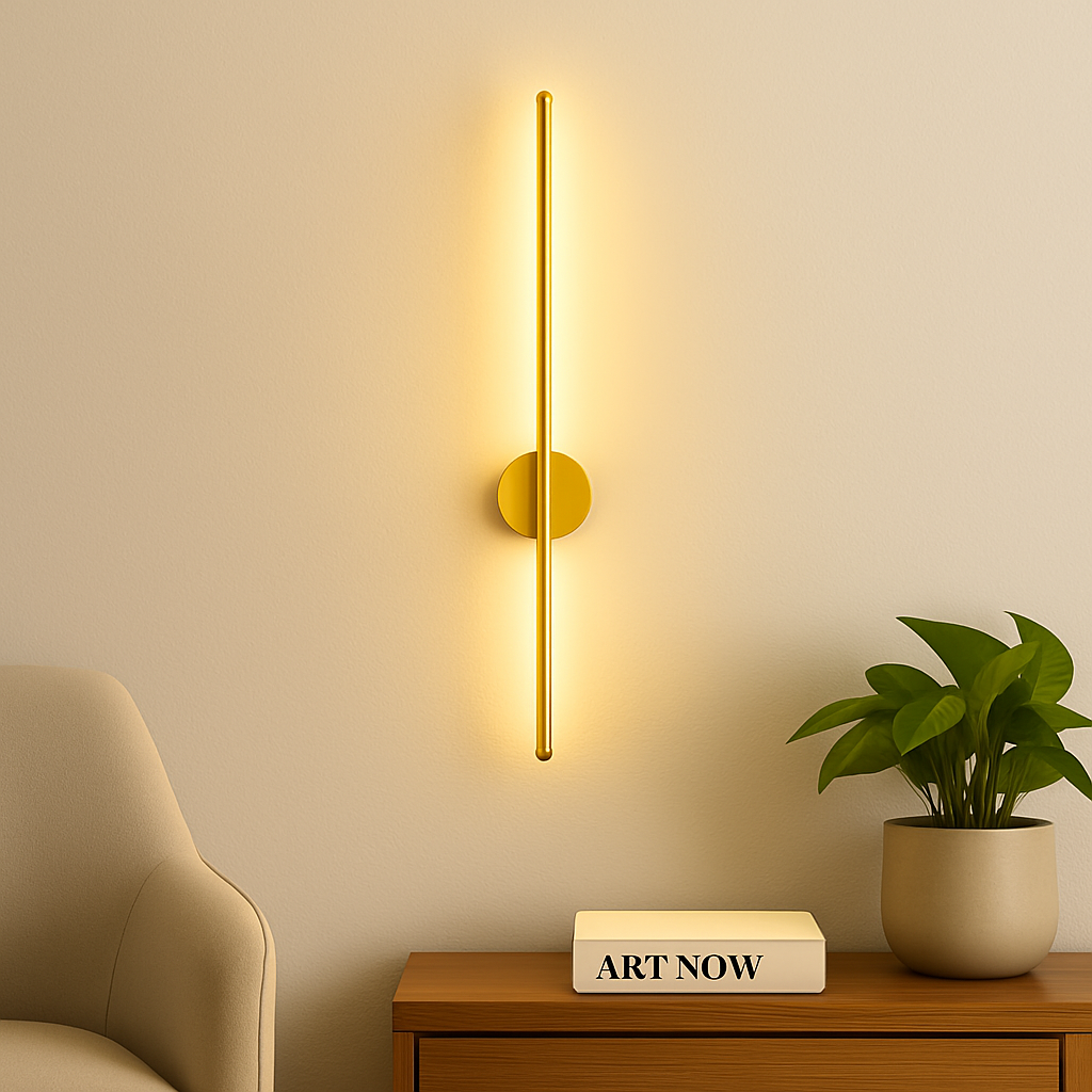 Homes Elite Modern Gold LED Wall Sconce – Vertical Tube Light for Living Room, Bedroom & Hallway