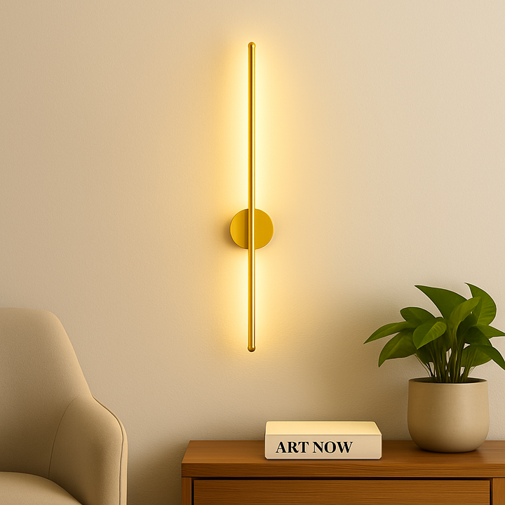 Homes Elite Modern Gold LED Wall Sconce – Vertical Tube Light for Living Room, Bedroom & Hallway