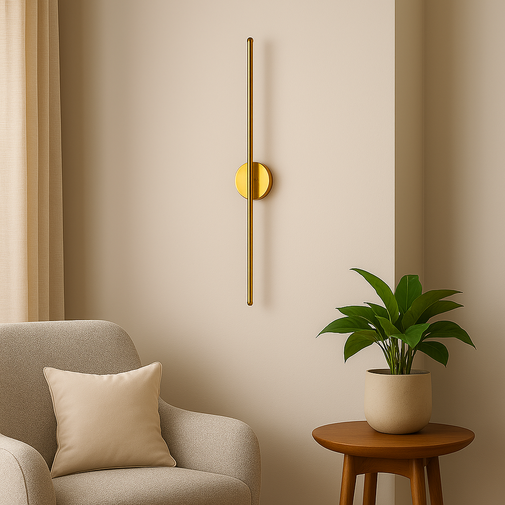 Homes Elite Modern Gold LED Wall Sconce – Vertical Tube Light for Living Room, Bedroom & Hallway