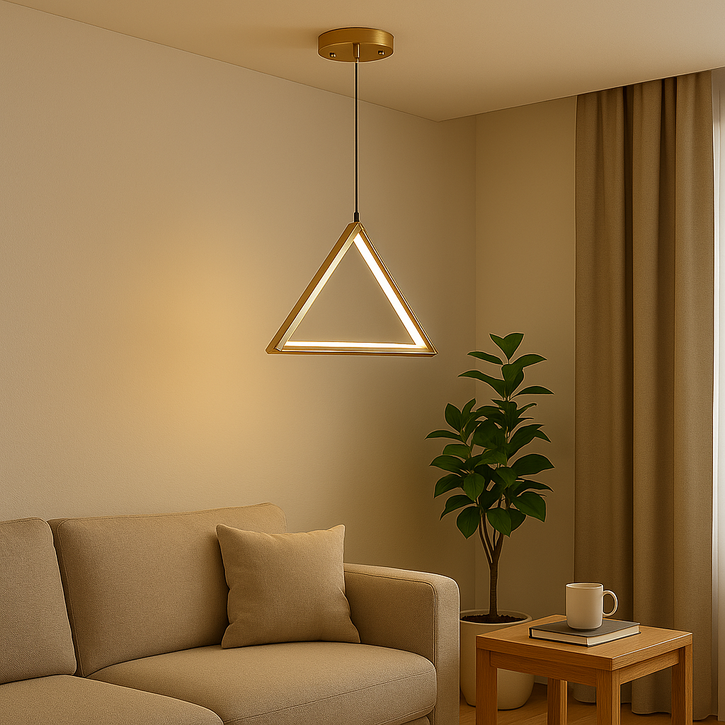 Homes Elite Modern Triangle LED Pendant Light Geometric Hanging Lamp in Gold for Living Room & Dining
