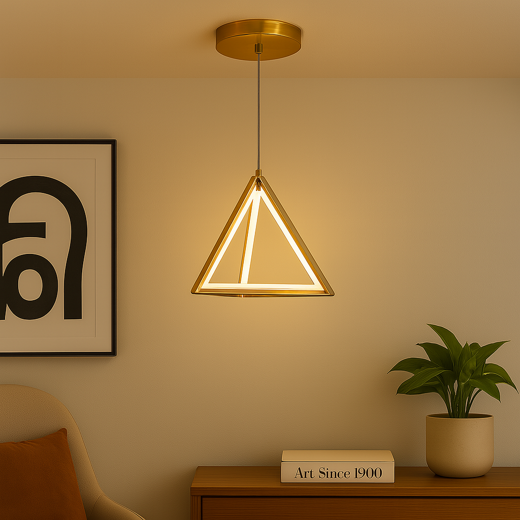 Homes Elite Modern Triangle LED Pendant Light Geometric Hanging Lamp in Gold for Living Room & Dining