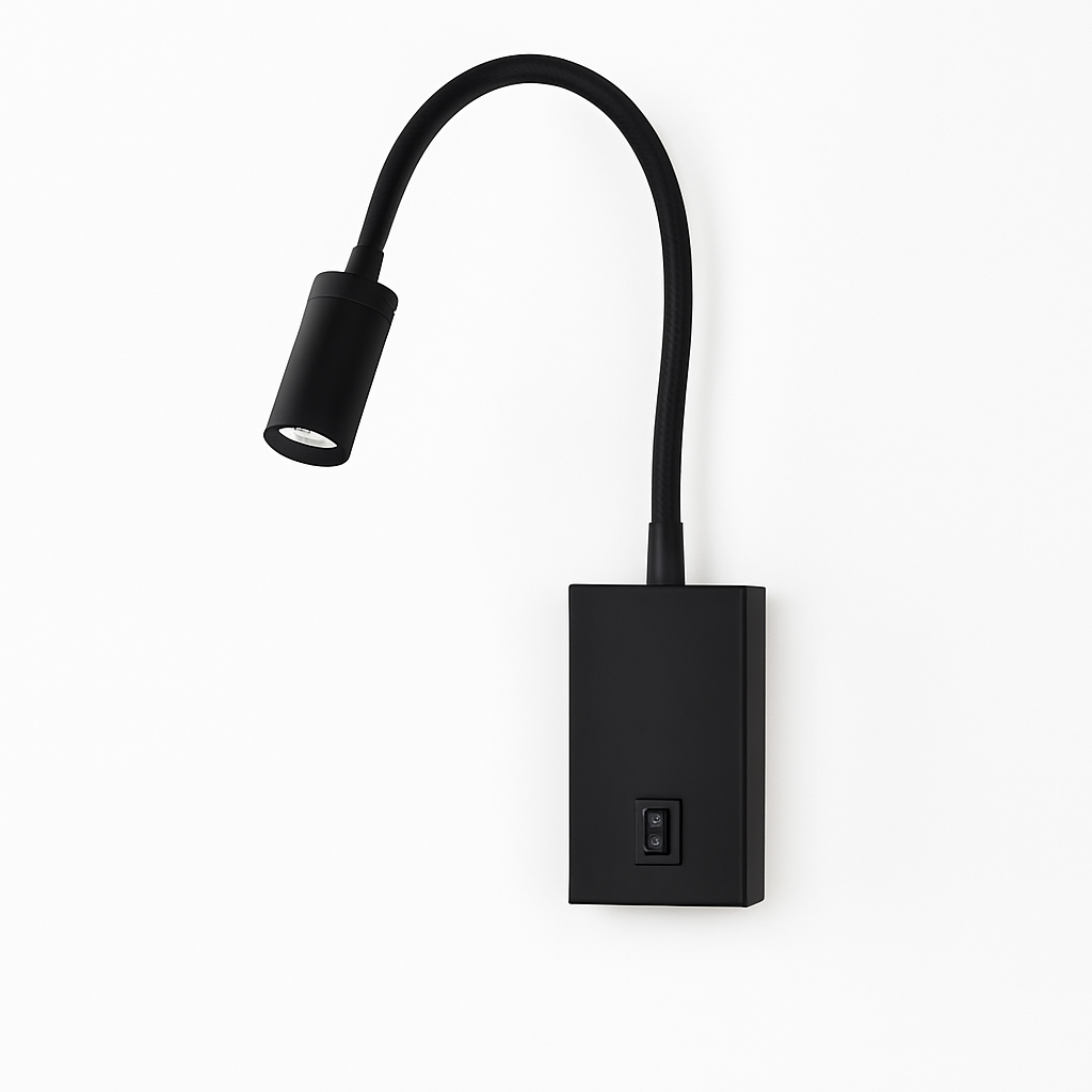 Homes Elite Flexible Black LED Reading Wall Light – Modern Bedside Spotlight with Switch