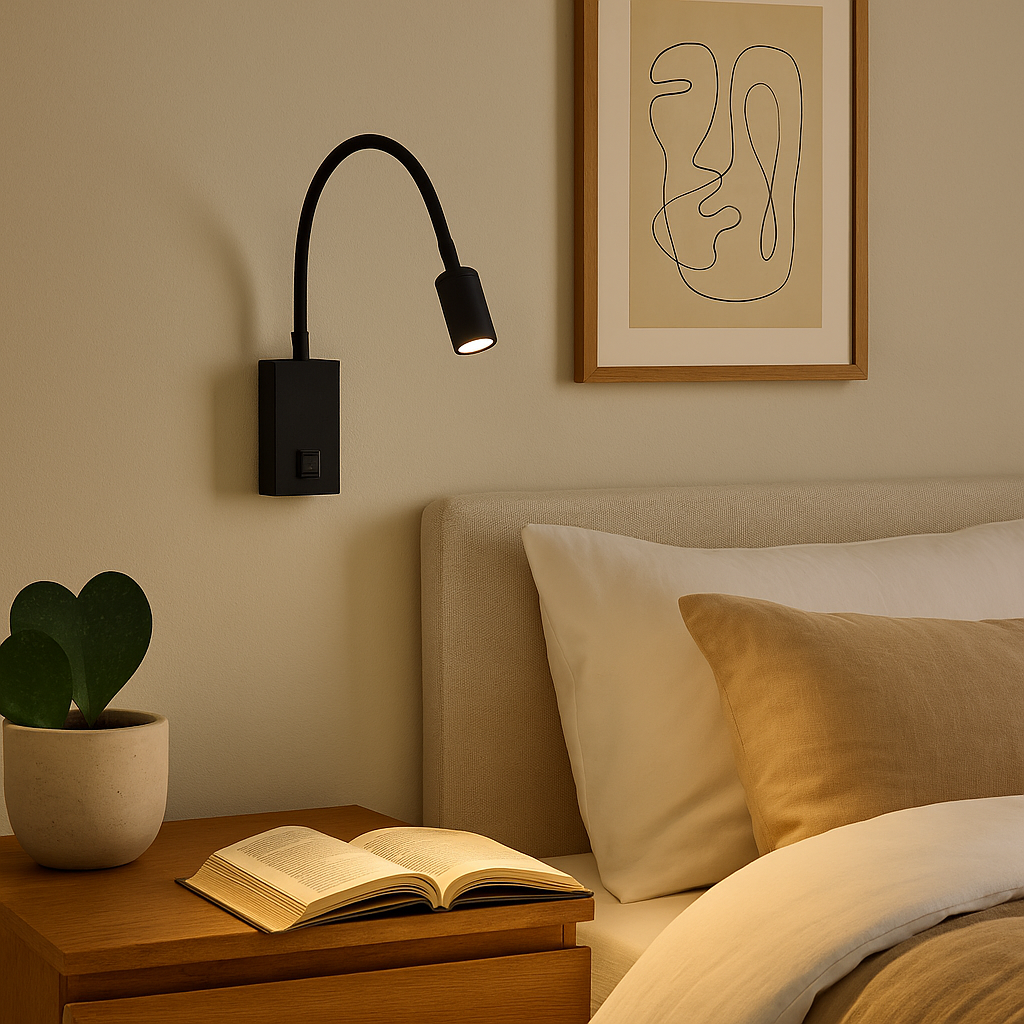 Homes Elite Flexible Black LED Reading Wall Light – Modern Bedside Spotlight with Switch