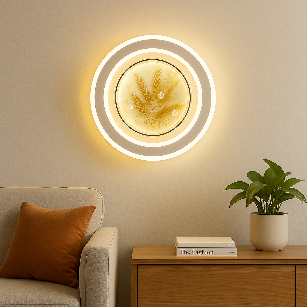 Homes Elite Elegant Floral LED Ceiling Light Round Panel with Wheat Design