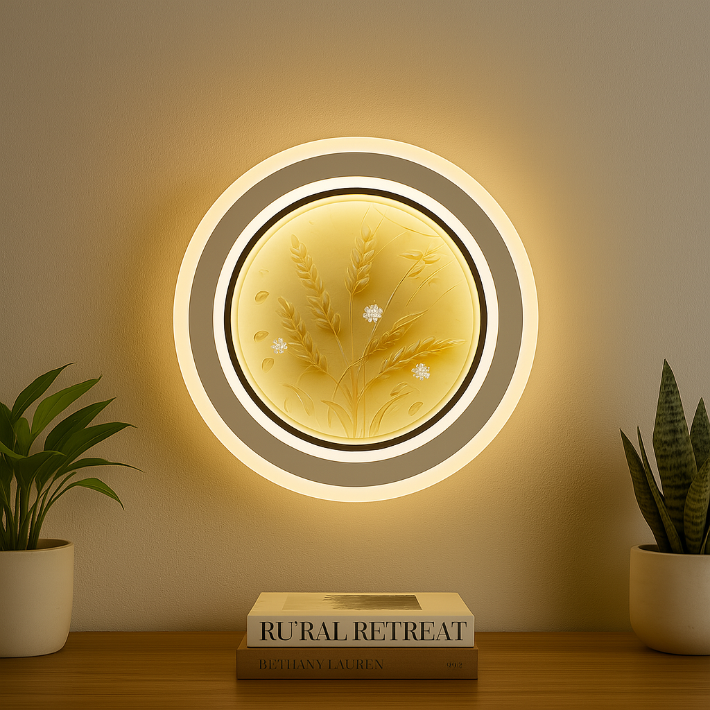 Homes Elite Elegant Floral LED Ceiling Light Round Panel with Wheat Design