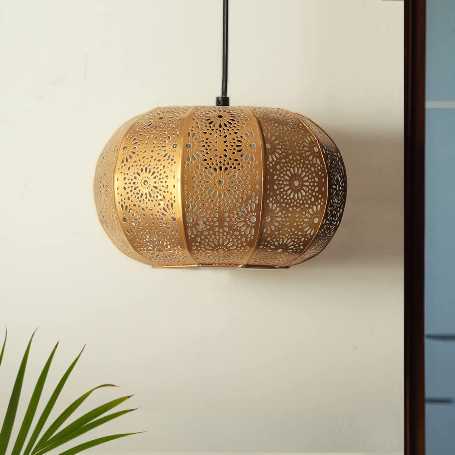Homes Elite Moroccan-Inspired Gold Pendant Light Decorative Metal Lantern for Warm Ambient Glow