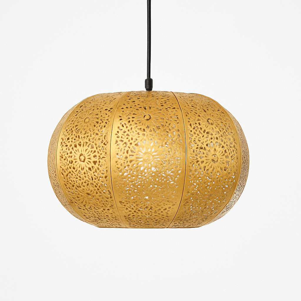 Homes Elite Moroccan-Inspired Gold Pendant Light Decorative Metal Lantern for Warm Ambient Glow