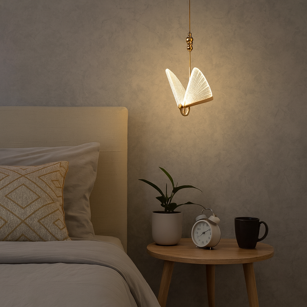 Homes Elite Modern Origami-Inspired LED Pendant Light Sculptural Bedside Hanging Lamp for Bedroom or Reading Nook