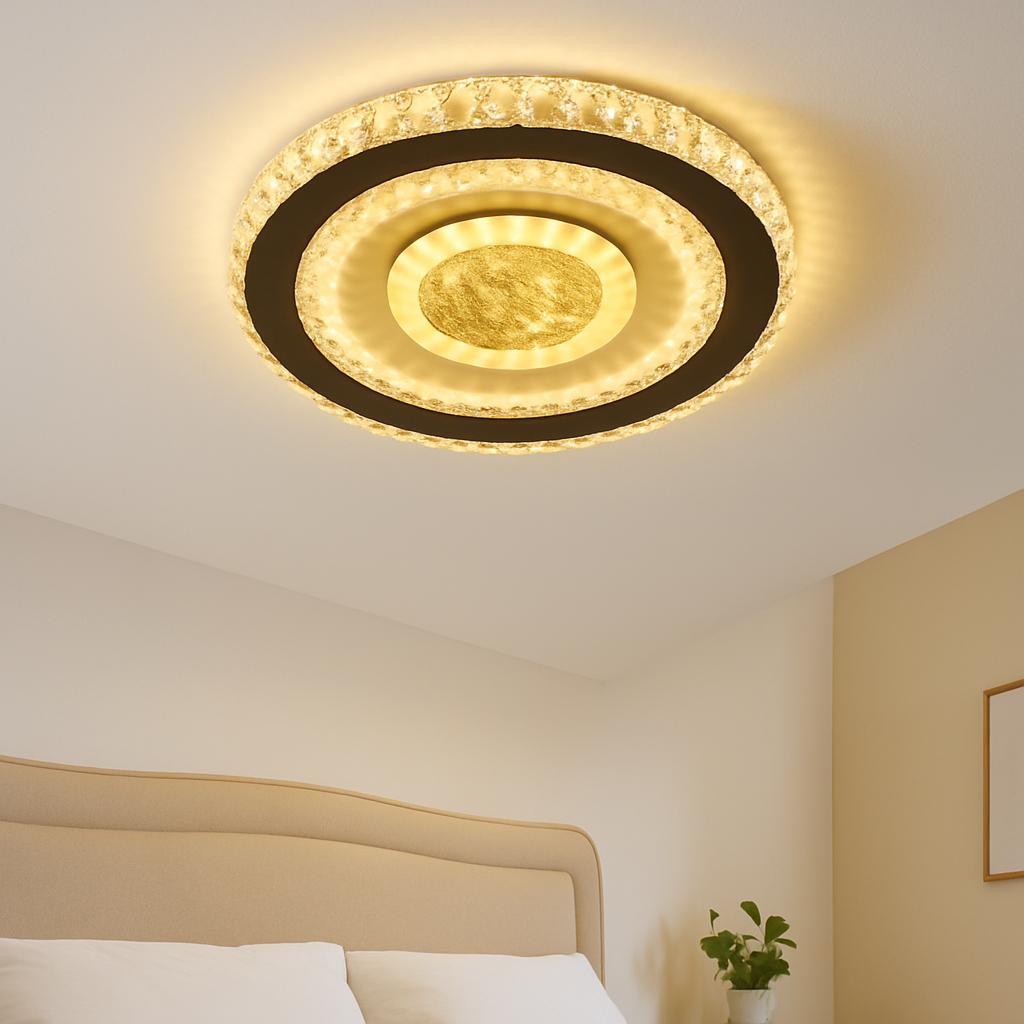 Homes Elite Luxury LED Crystal Ceiling Light Round Flush Mount with Gold Accents