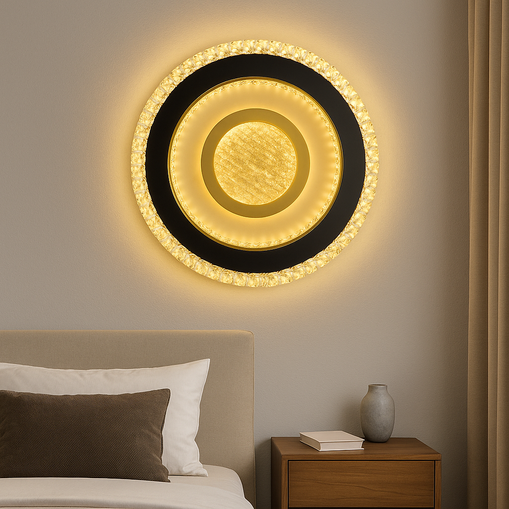 Homes Elite Luxury LED Crystal Ceiling Light Round Flush Mount with Gold Accents