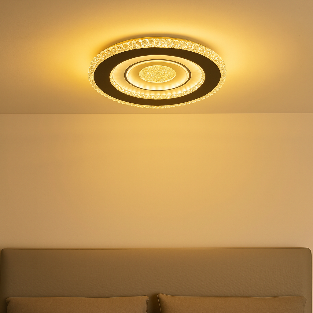 Homes Elite Luxury LED Crystal Ceiling Light Round Flush Mount with Gold Accents