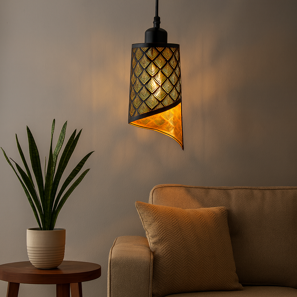 Homes Elite Artisan Leaf Pattern Pendant Light  Handcrafted Asymmetrical Shade for Cozy Interiors