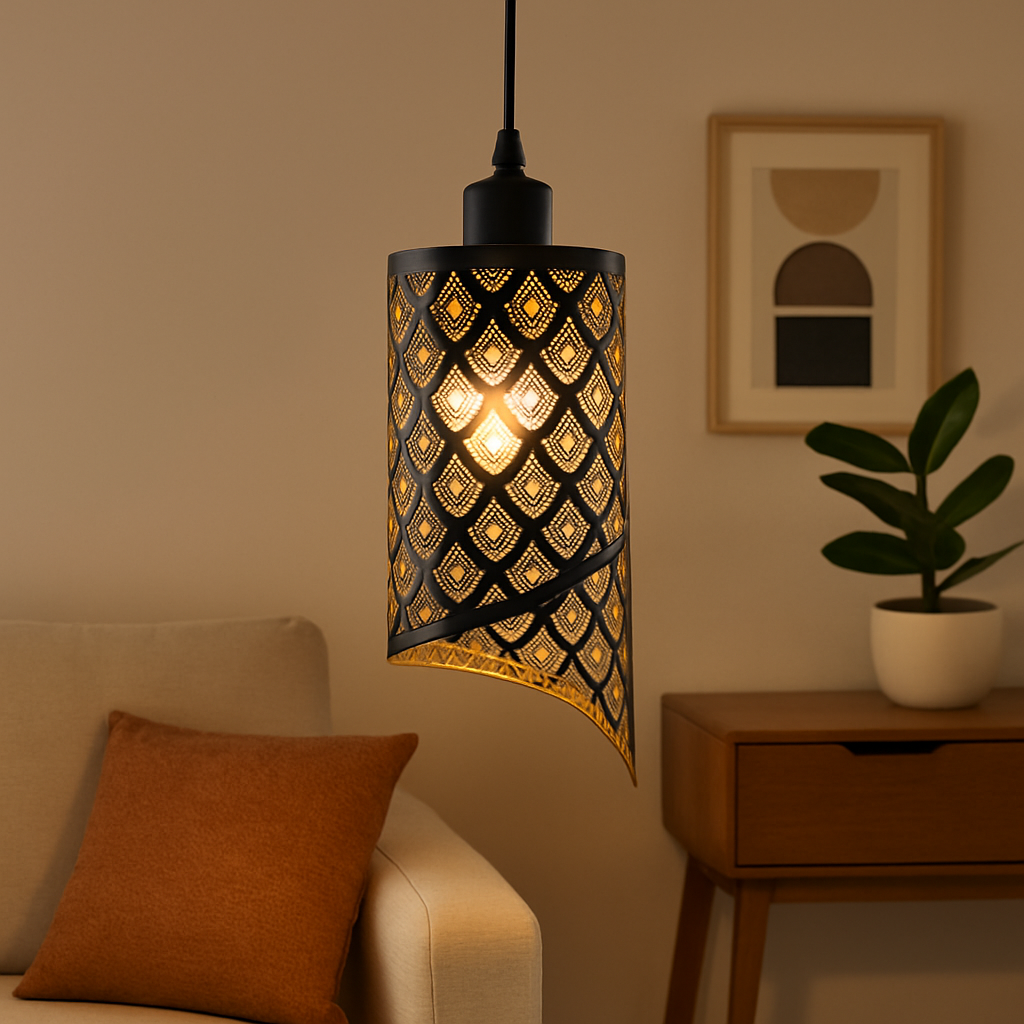 Homes Elite Artisan Leaf Pattern Pendant Light  Handcrafted Asymmetrical Shade for Cozy Interiors