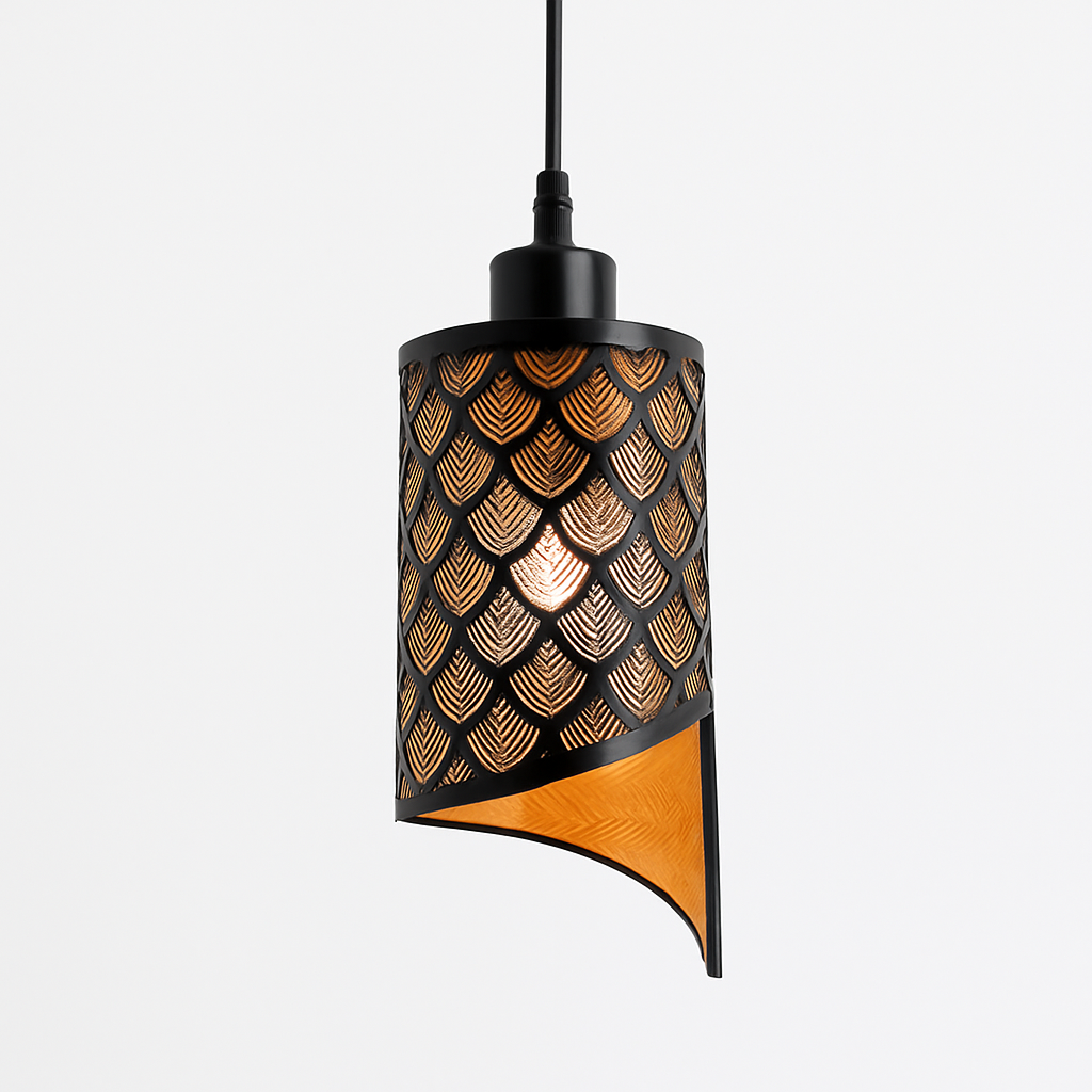 Homes Elite Artisan Leaf Pattern Pendant Light  Handcrafted Asymmetrical Shade for Cozy Interiors
