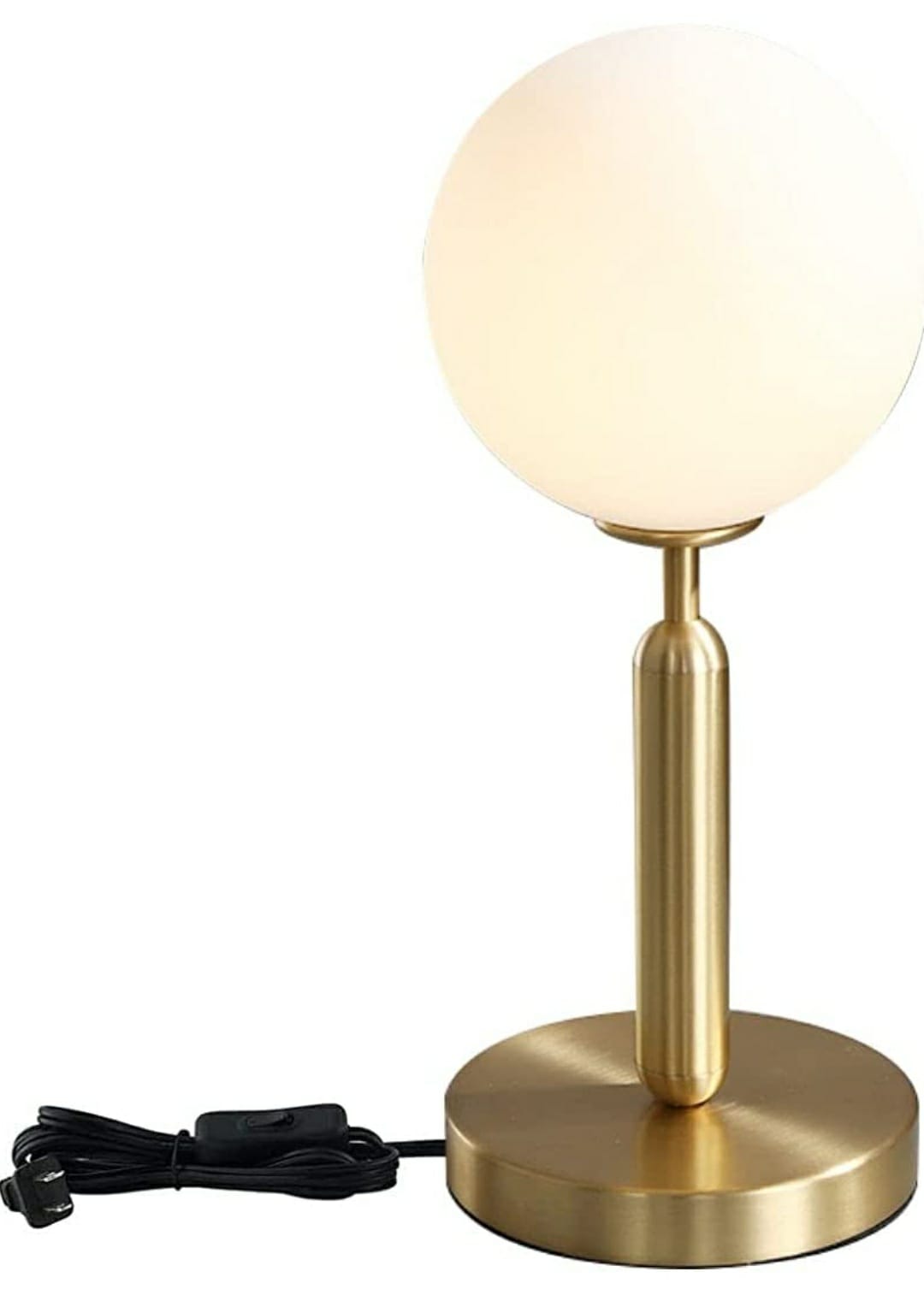 Homes Elite Minimalist Globe Table Lamp Matte Gold Base with Frosted Glass Shade for Desk or Nightstand
