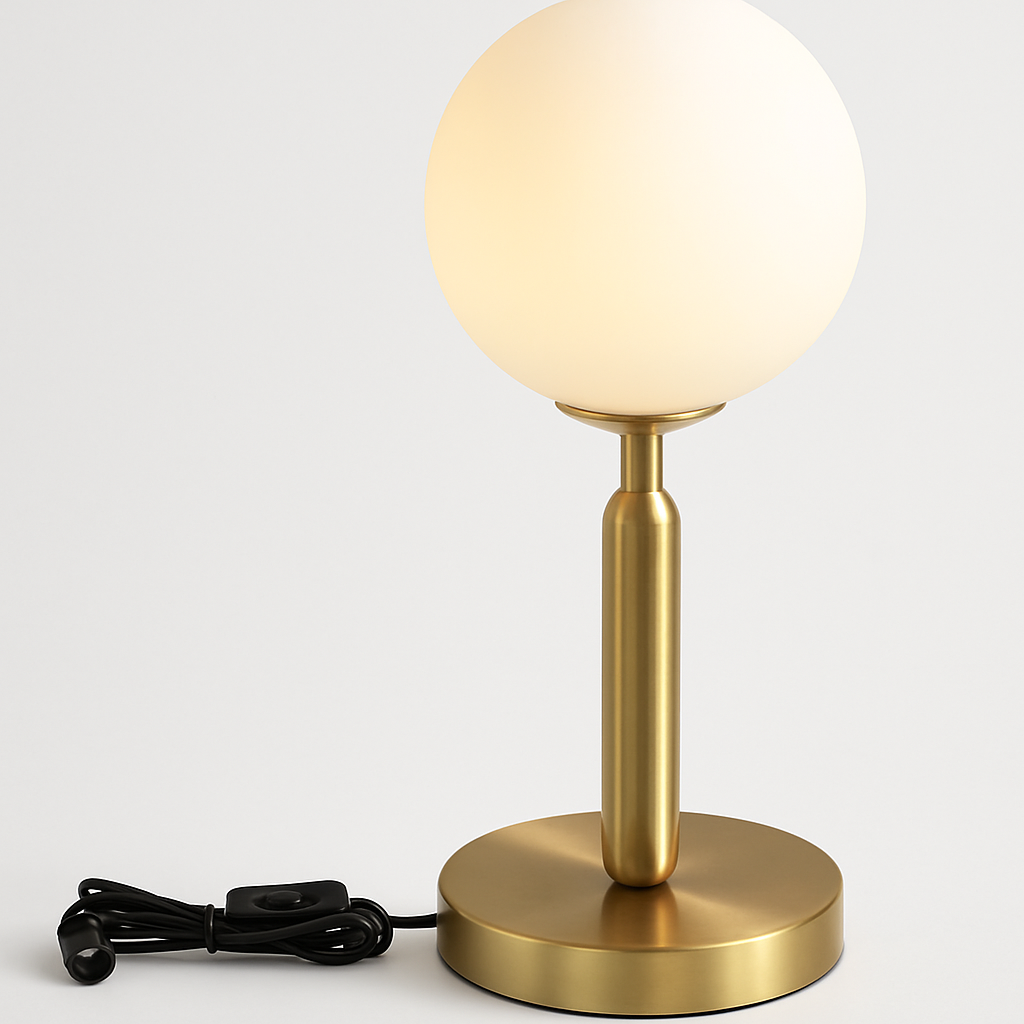 Homes Elite Minimalist Globe Table Lamp Matte Gold Base with Frosted Glass Shade for Desk or Nightstand