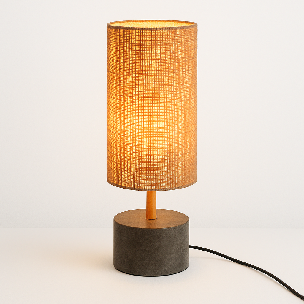 Homes Elite Modern Bedside Table Lamp with Cylindrical Fabric Shade & Warm Ambient Light