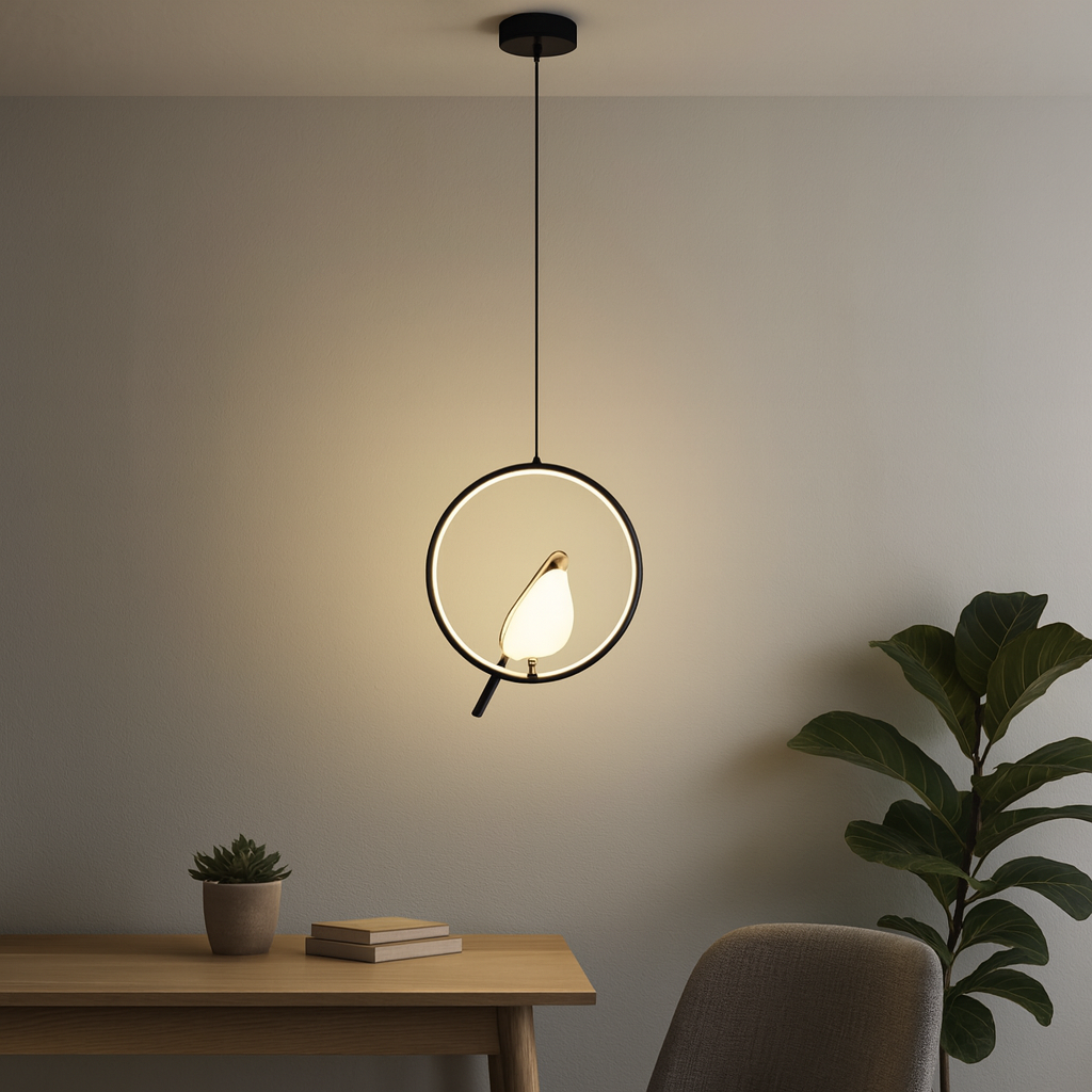 Homes Elite Modern Bird-Inspired Pendant Light Minimalist Ring Design with Soft Glow