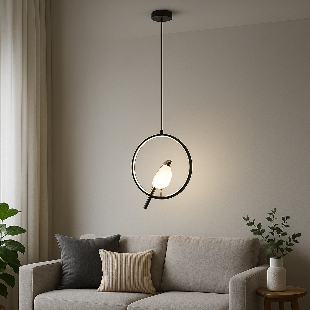 Homes Elite Modern Bird-Inspired Pendant Light Minimalist Ring Design with Soft Glow