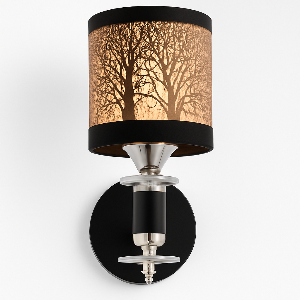Homes Elite Modern Black & Gold Wall Sconce with Tree Pattern Shade Ambient Decorative Light Fixture for Bedroom or Hallway