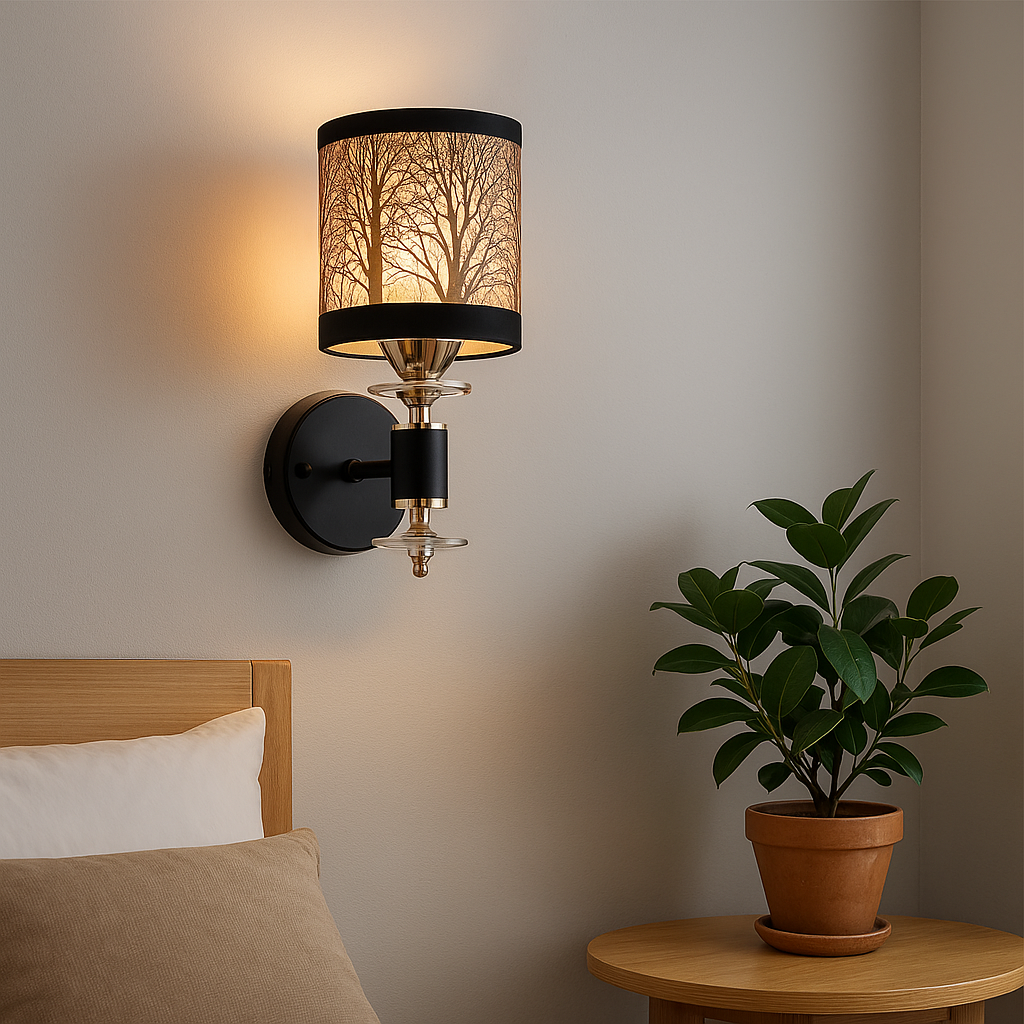 Homes Elite Modern Black & Gold Wall Sconce with Tree Pattern Shade Ambient Decorative Light Fixture for Bedroom or Hallway