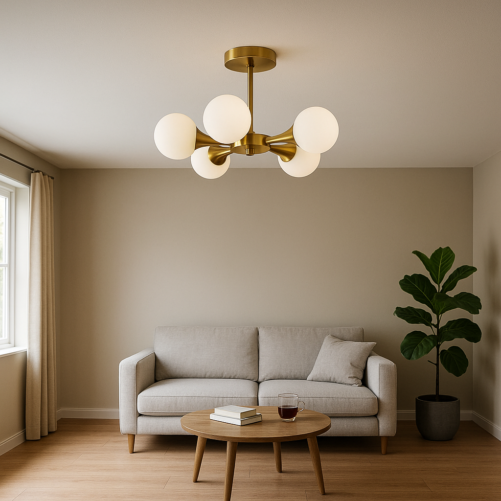 Homes Elite Mid Century Modern Brass Chandelier 6 Frosted Globe Lights