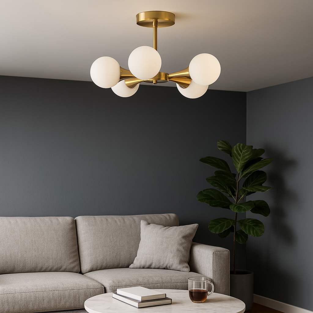 Homes Elite Mid Century Modern Brass Chandelier 6 Frosted Globe Lights