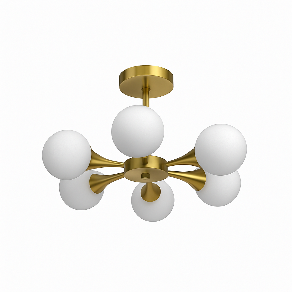 Homes Elite Mid Century Modern Brass Chandelier 6 Frosted Globe Lights