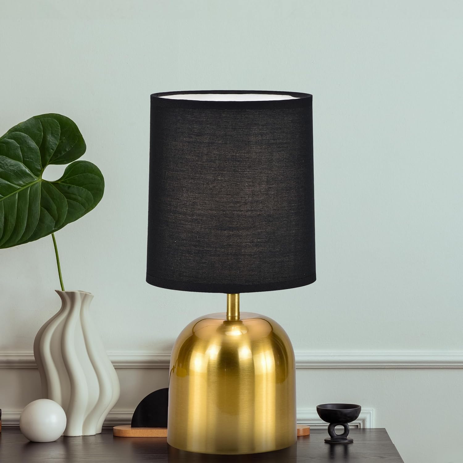 Homes Elite Modern Brass Table Lamp with Black Fabric Shade Stylish Bedside & Living Room Lighting