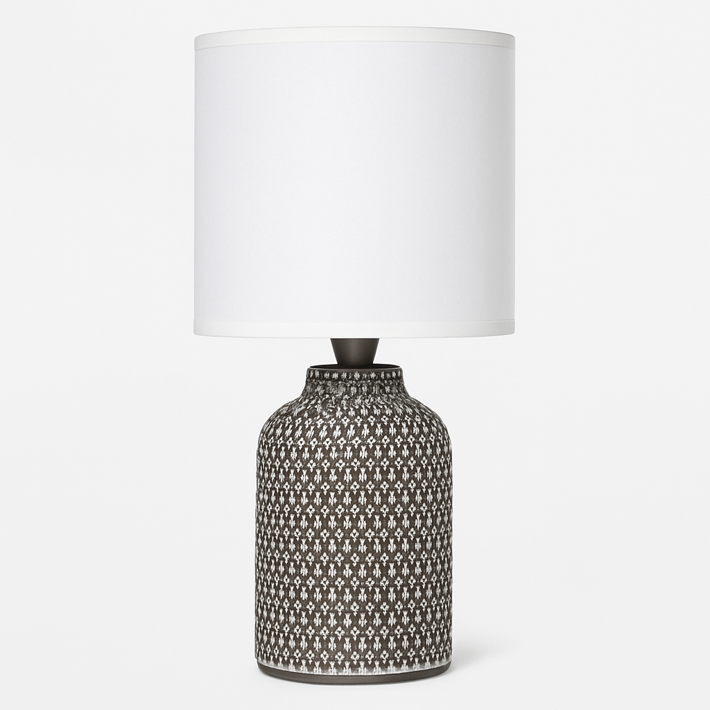 Homes Elite Modern Ceramic Table Lamp with Ribbed Base & Fabric Shade Warm White