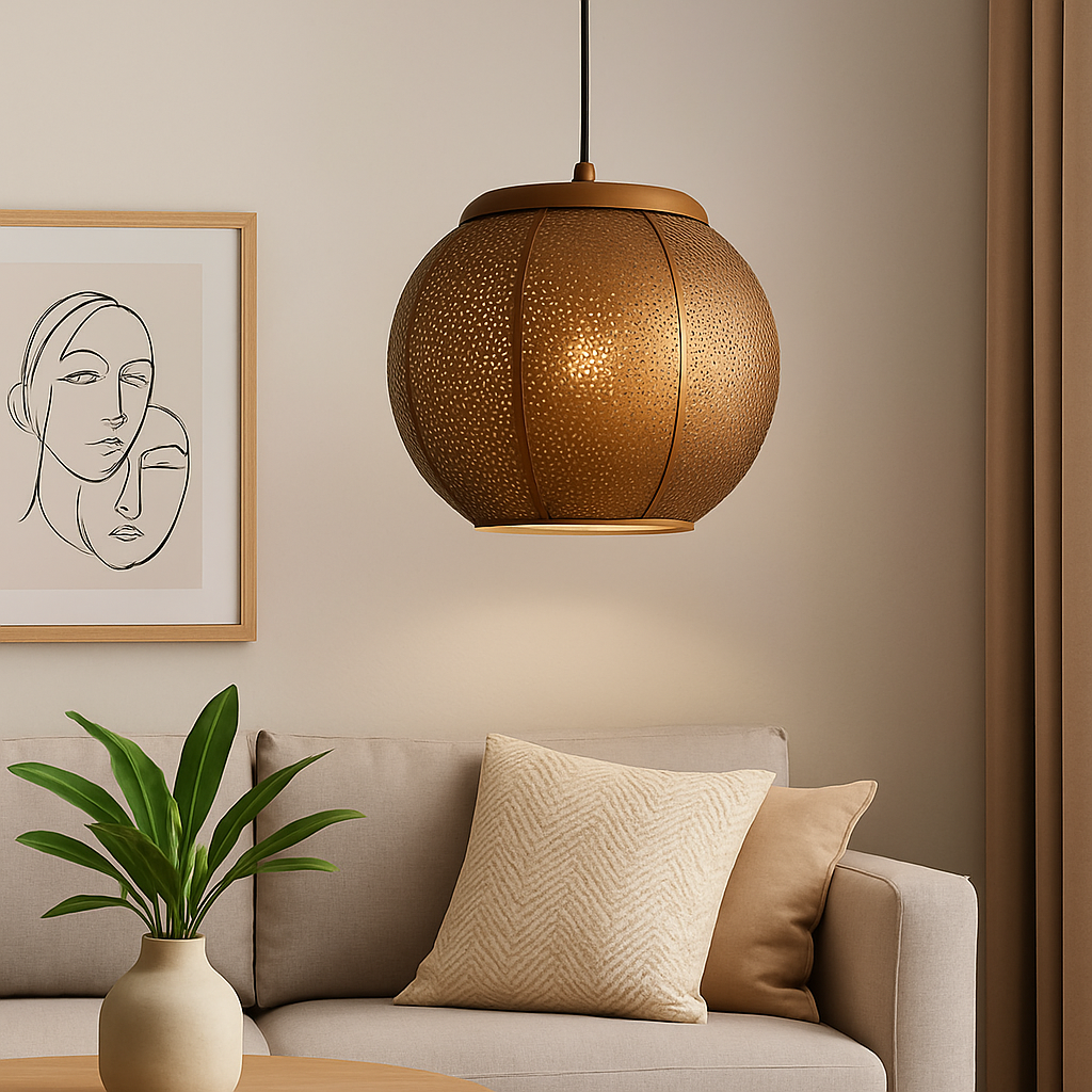 Homes Elite Modern Globe Pendant Light Perforated Metal Dome for Soft Ambient Glow