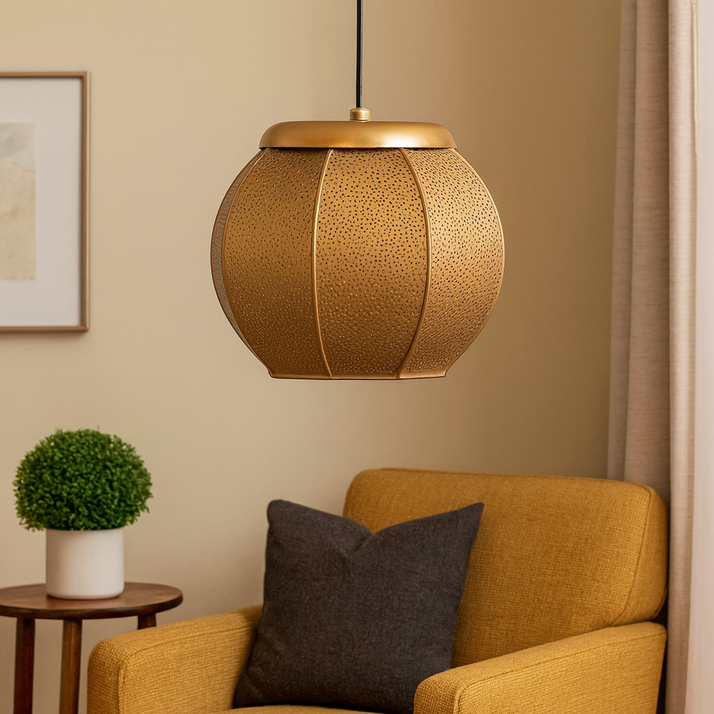 Homes Elite Modern Globe Pendant Light Perforated Metal Dome for Soft Ambient Glow