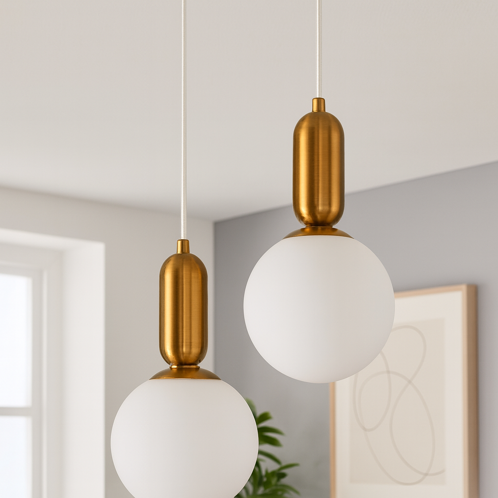 Homes Elite Modern Globe Pendant Lights Frosted Glass & Gold Finish for Contemporary Interiors