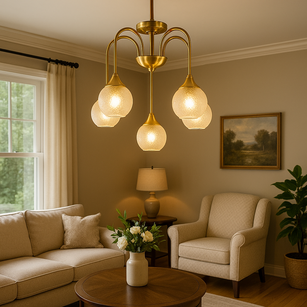 Homes Elite Modern Gold 5-Light Glass Globe Chandelier Elegant Hanging Fixture for Dining & Living Spaces