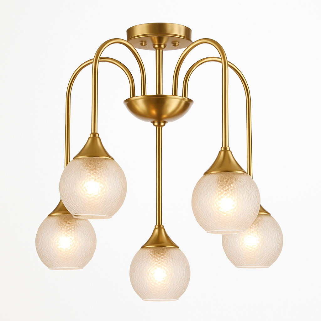 Homes Elite Modern Gold 5-Light Glass Globe Chandelier Elegant Hanging Fixture for Dining & Living Spaces