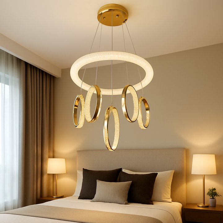 Homes Elite Modern Gold Crystal Ring Chandelier 4 Light Luxury Pendant for Living & Dining