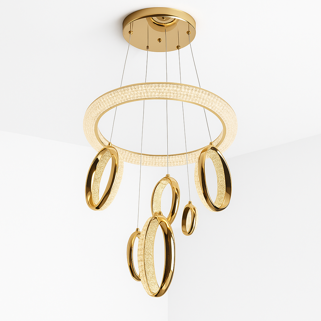 Homes Elite Modern Gold Crystal Ring Chandelier 4 Light Luxury Pendant for Living & Dining