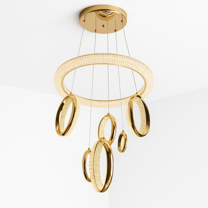 Homes Elite Modern Gold Crystal Ring Chandelier 4 Light Luxury Pendant for Living & Dining