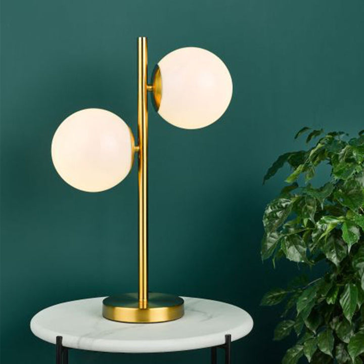 Homes Elite Modern Gold Double Globe Table Lamp with Frosted Glass Shades